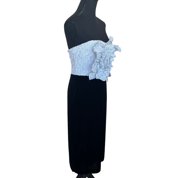 Badgley Mischka Black Velvet Rose Bodice Cocktail Dress SIZE 6 Designer $500 - Picture 11 of 13